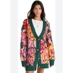 Free People Alexis Embroidered Floral Print Oversized Cardigan, Small